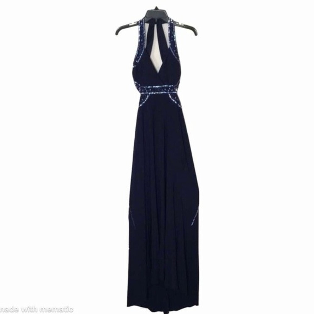 Nightway navy blue open back low cut prom holiday dress size 4